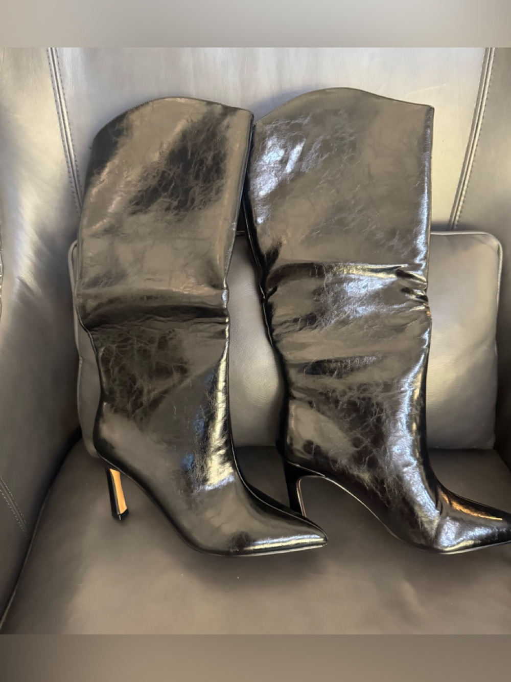 Journee Collection Black Patent Knee-High Heeled Boots